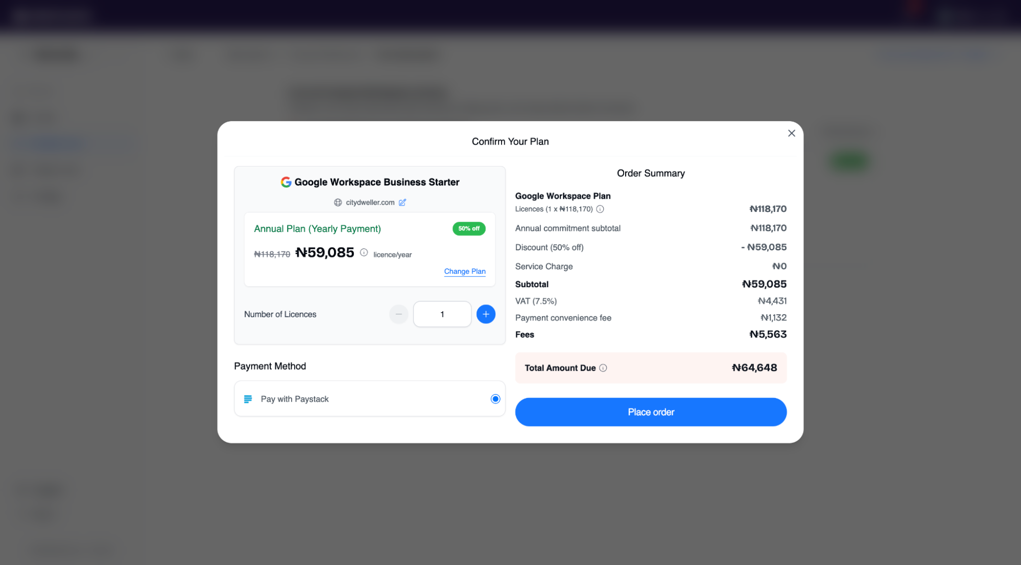 Mercurie Confirm Your Plan order summary with payment method and total amount due.