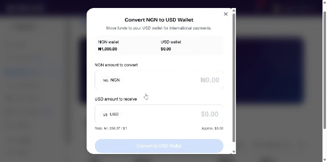 Mercurie wallet conversion modal.